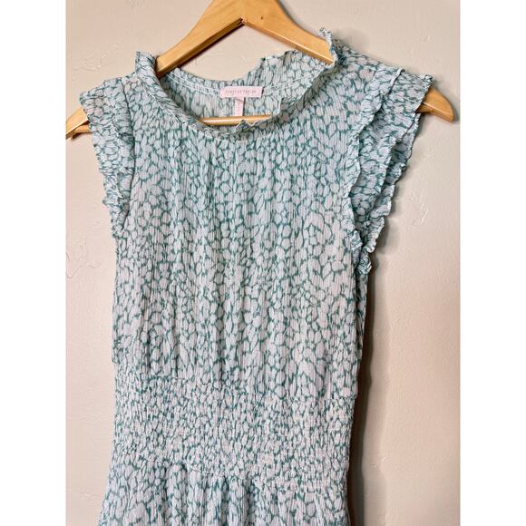 Rebecca Taylor SILK Sleeveless Green White Floral Print Midi Tiered Dress SMALL - Picture 3 of 9